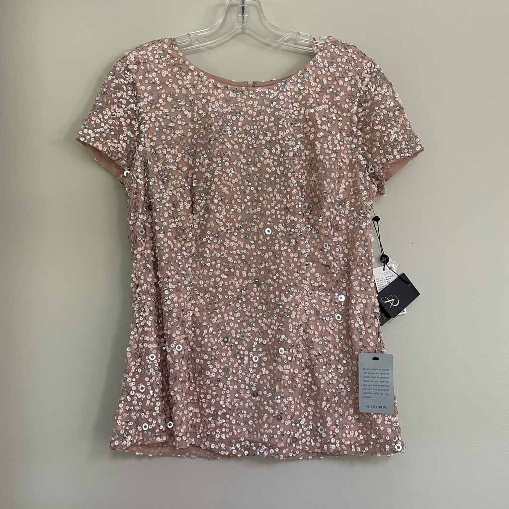 Adrianna Papell Cap Sleeve Beaded Mesh Top Blush Nwt Size 14